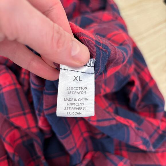 Hester Orchard Shirt Women XL Red Navy Plaid Button Western Cowgirl Rodeo V Neck - Picture 8 of 9